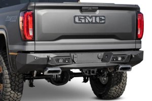 GMC Sierra Bumper - Rear - Addictive Desert Designs - Stealth Fighter with Backup Sensor Cutouts - Hammer Black - `19-`20 GMC Sierra Bumper - Rear - Addictive Desert Designs - Stealth Fighter with Backup Sensor Cutouts - Hammer Black - `19-`20